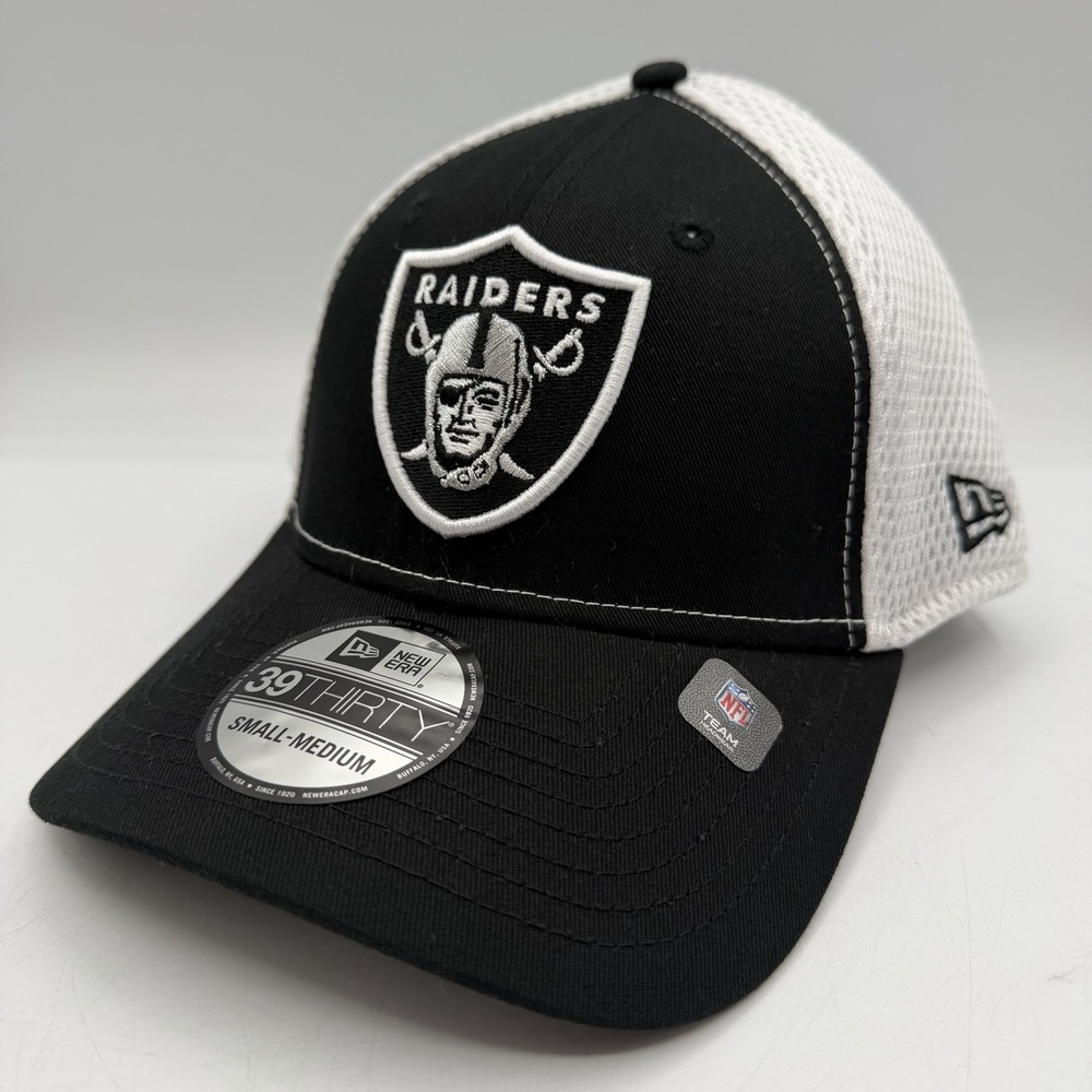 New Era 39Thirty Las Vegas Raiders Hat Cap Sz S/M Black/White Stretch Flex Fit